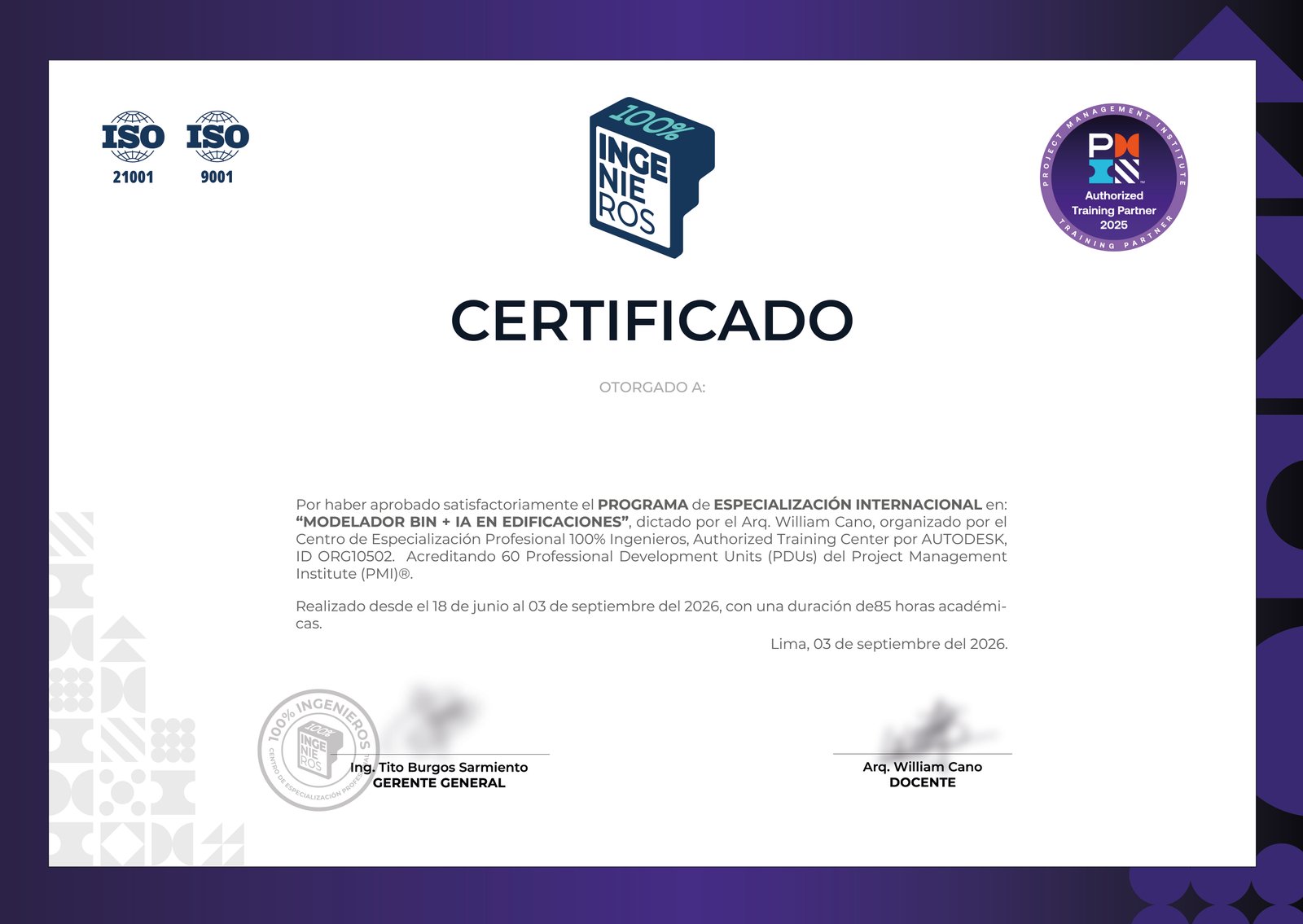 Certificado 100% Ingenieros con PDUs del PMI®